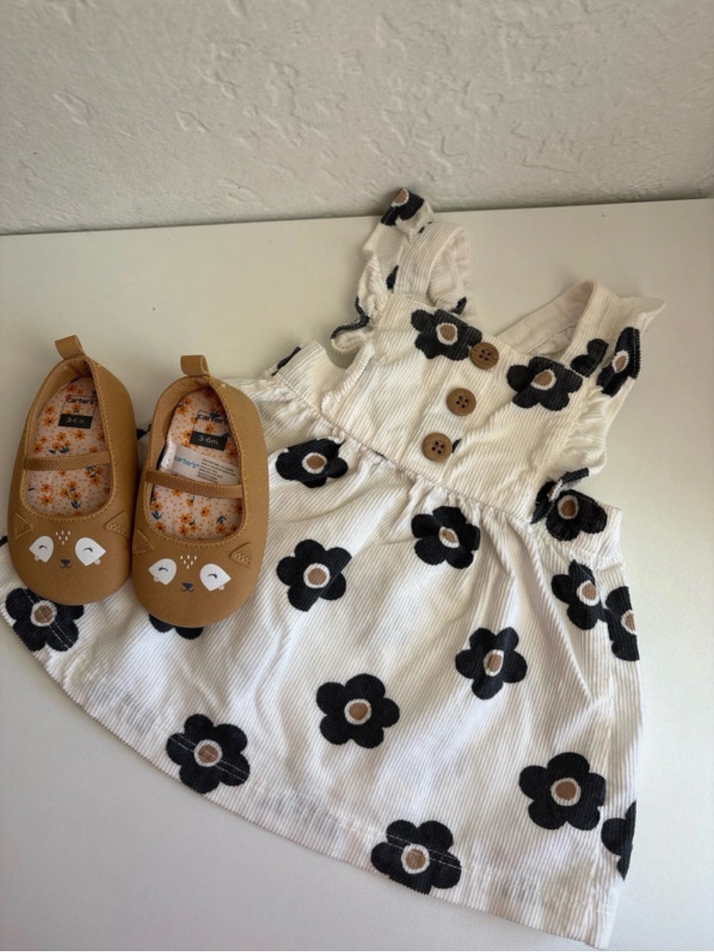 Carter's white Dress with Black Flower Print